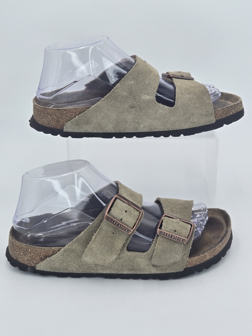 Birkenstock Arizona Two-Buckle Suede Slide Sandals in Taupe Women's Size 7-7.5 - Picture 4 of 14
